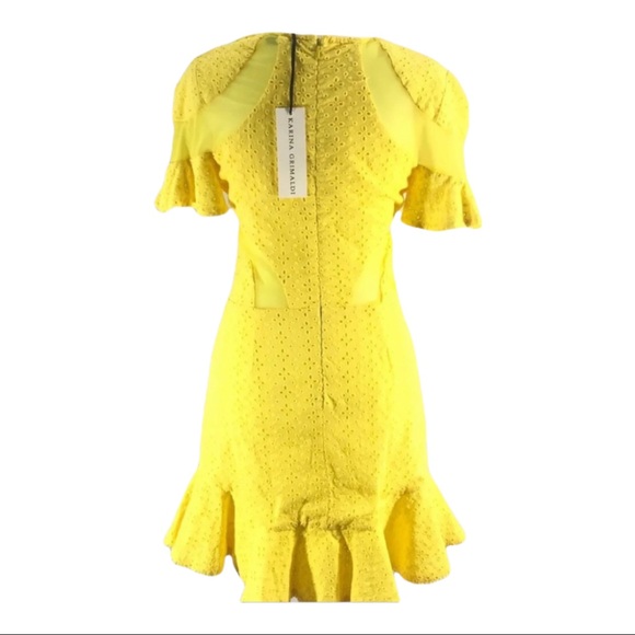 KATRINA GRIMALDI Lila Eyelet Mini Dress in Yellow Short Sleeve NEW WITH TAG XS - Picture 12 of 16